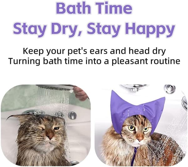 Kattedusjhette - Vanntett badehette for små kjæledyr Sphynx Rex - Ørebeskyttelse for vask, svømming og regn (2 STK)