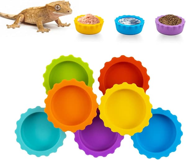 7-pack mat- och vattenskålar för reptiler, silikonskålar för ögonfransgecko, eremitkräftor, sniglar, isopoder och ödlor