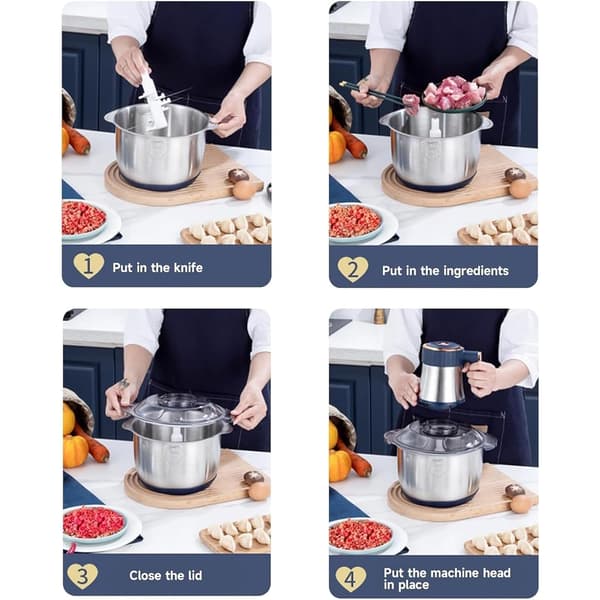 5L Elektrisk Kødhakker Multifunktionel Foodprocessor 500w Blender 5 Hastighedsniveauer 6 Rustfri Stålblade til Kød Grøntsager On