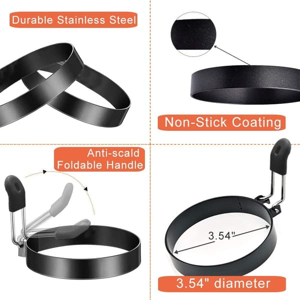 Stor 3,5\" non-stick eggering sett med 4, rund form for engelske muffins, pannekaker, stekeplate - bærbart grilltilbehør