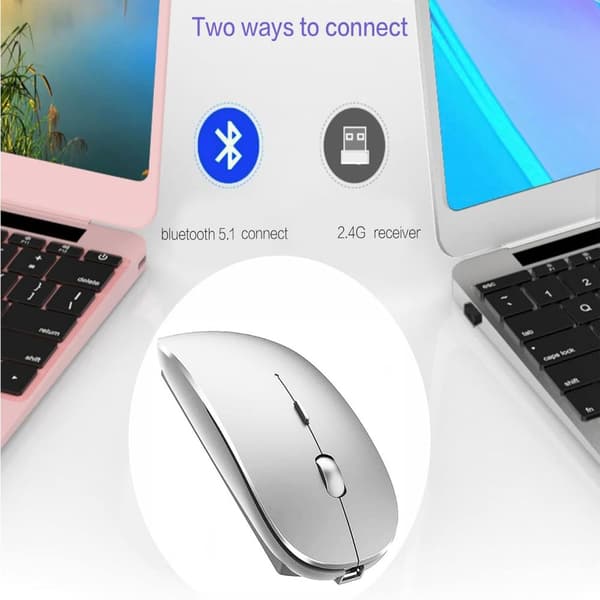 Bluetooth-mus for MacBook/MacBook Air/Pro/iPad, trådløs mus for bærbar PC/Notebook/PC/iPad/Chromebook Space Silver charge