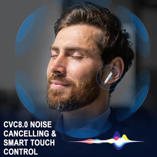 Bluetooth 5.3-hörlurar med transparent digital display, inbyggd mikrofon med brusreducering, 30 timmars trådlös speltid