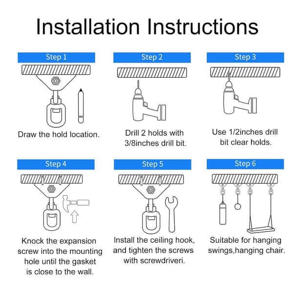 Hængekøje ophængssæt sort hængestol hardware 360° rotation kraftig 1200 lbs bærende rustfrit stål gyngekrog loftkrog