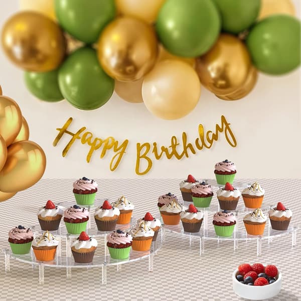 Trelagers akryldisplayställ, halvmåneformat cupcake-ställ, transparent parfymförvaringslåda, desserter, samlarobjekt.