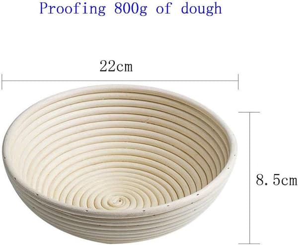 Rund 22 cm jäskorg för bröd i rotting för 800 g deg med gratis tygfoder 8 inch
