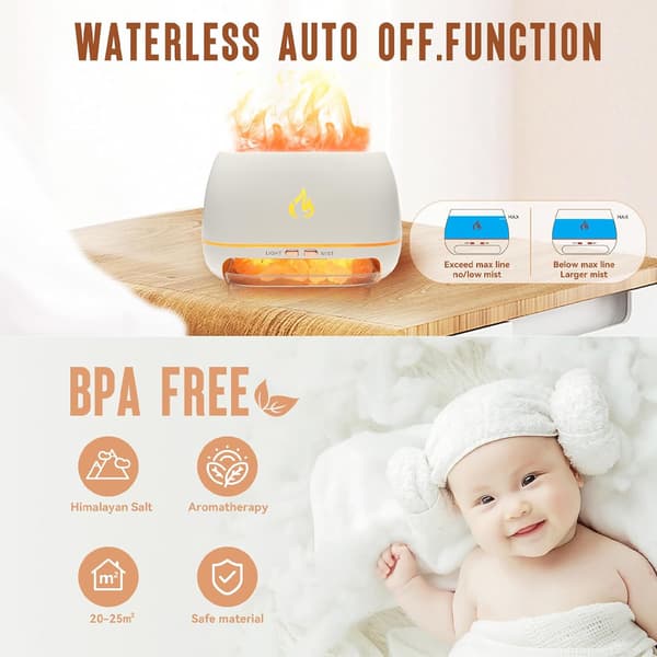 3-i-1 Himalaya saltstein aroma diffuser ultralyd essensiell olje diffuser simulering flamme luftfukter White