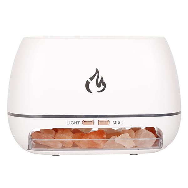3-i-1 Himalaya saltstein aroma diffuser ultralyd essensiell olje diffuser simulering flamme luftfukter White