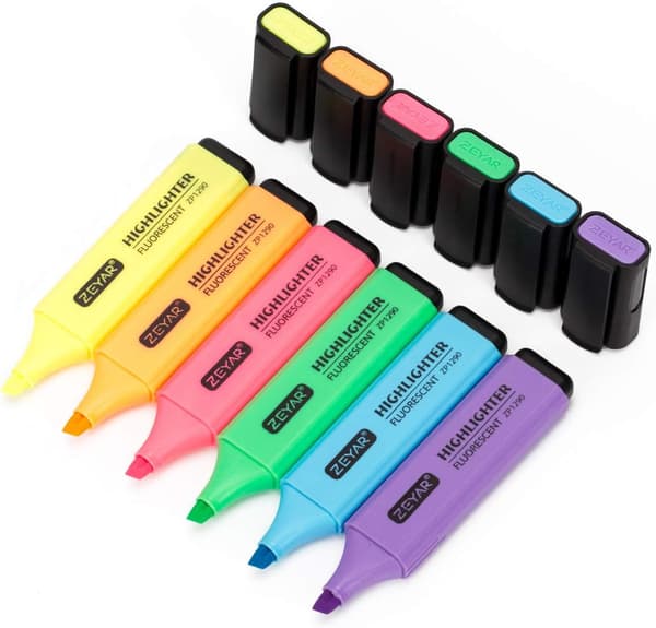 ZEYAR Highlighter Pen Creme Farver Mejselspids Æstetisk Overstregningstusch Vandbaseret Hurtigtørrende Bløder Ikke Gennem (6 slikfarver)