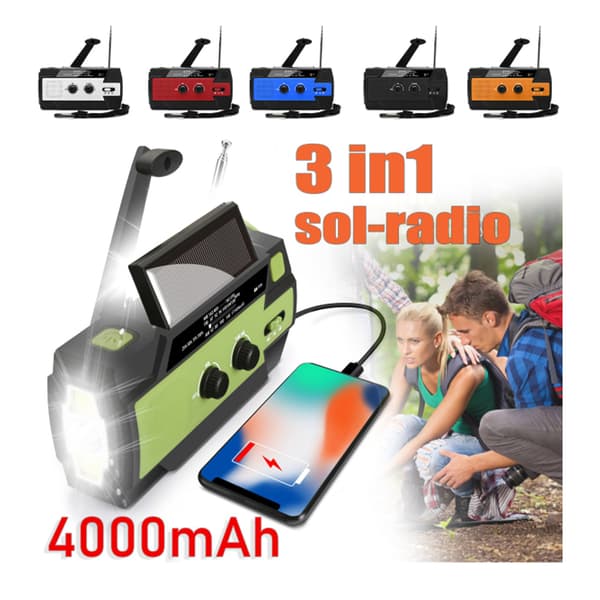 Hätäradio aurinkokennoilla 4000 mAh vihreä