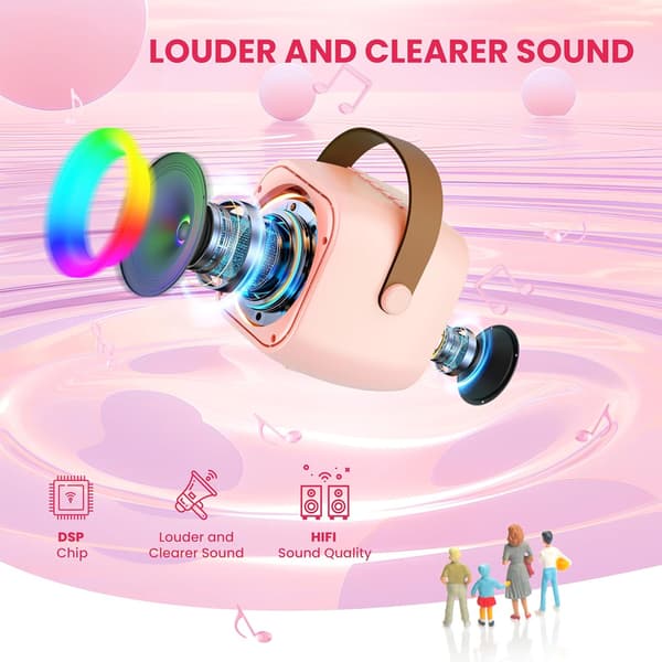 Karaokelaite, Mini Kannettava Bluetooth Karaokekaiutin 2 Langattomalla Mikrofonilla Pink 2 mic