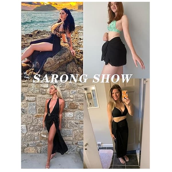 Lang Sarong Cover Up Dame Chiffon Strand Wrap svart