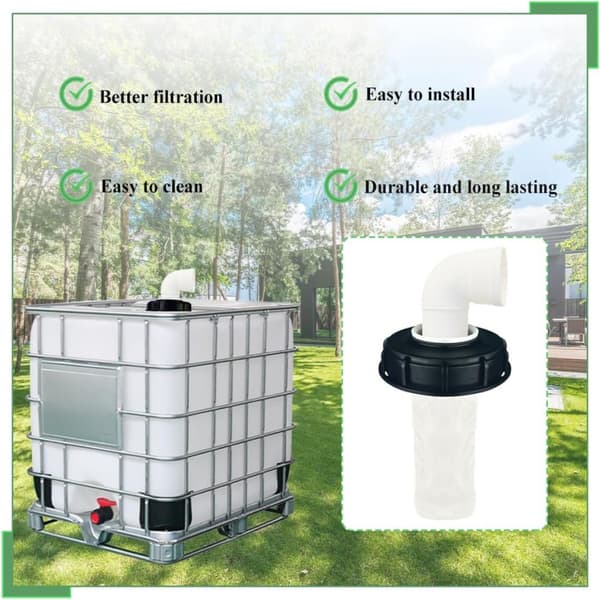 2 stk IBC-tankdeksel 165 mm IBC-tankadapter med nylonfilter Robust IBC-tankdeksel Diameter Regnvannsoppsamlingssystemmontering (90°) 90 degrees