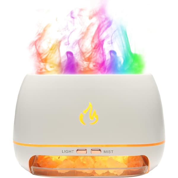 3-i-1 Himalaya saltstein aroma diffuser ultralyd essensiell olje diffuser simulering flamme luftfukter White