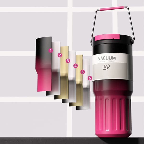 Termokop i rustfrit stål med sugerør Pink