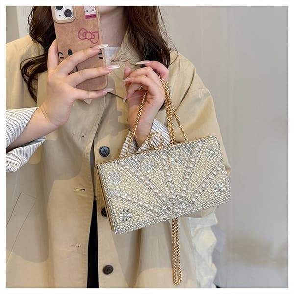 Dame Mode Skuldertaske med Perle Clutch