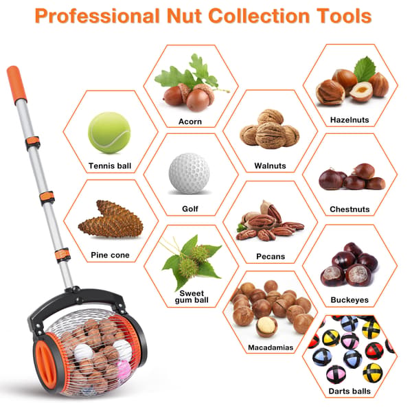 Nötplockare Pekannötsplockare - Sidöppnande tömmare för ekollon, pekannötter, buckeyes, hickory, Nerf-bollar, golfbollar