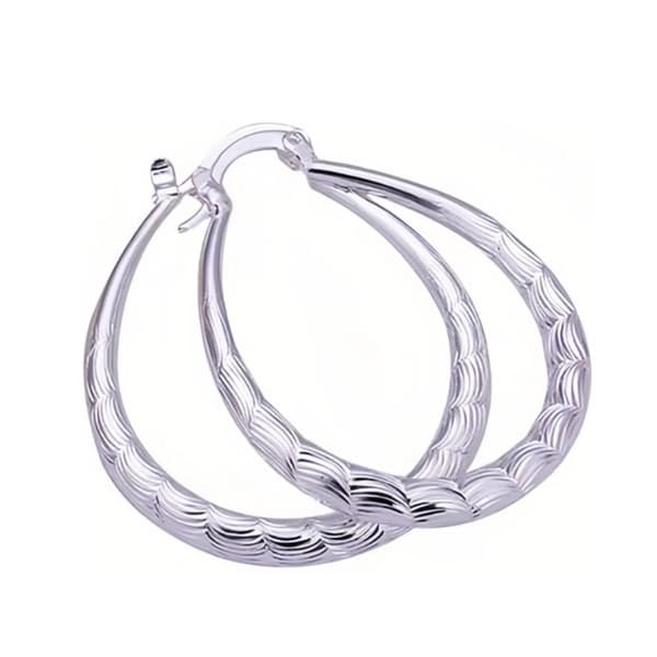 Guldpläterade creoler för damer med vågdesign, silver creoler