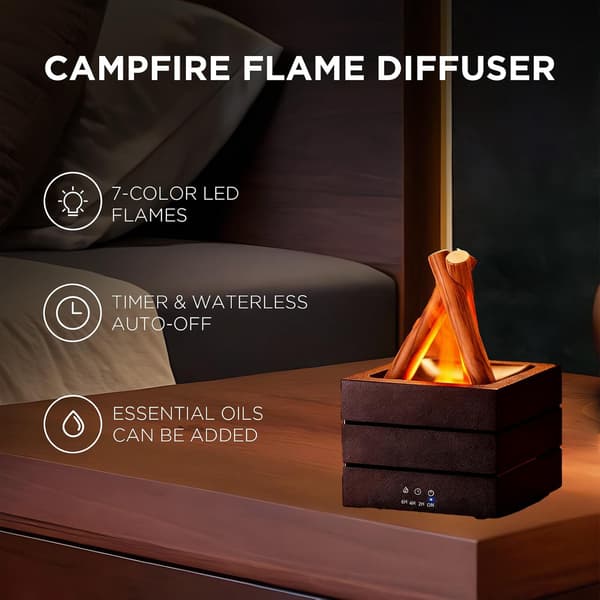 Bonfire Flame Æterisk Olie Diffuser - 280 ml Ultralyd Cool Mist Luftfugter med 7-Farvet LED-Lys & Timer, Auto-Sluk for Soveværelse Kontor