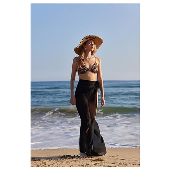Lang Sarong Cover Up Kvinder Chiffon Strand Wrap sort