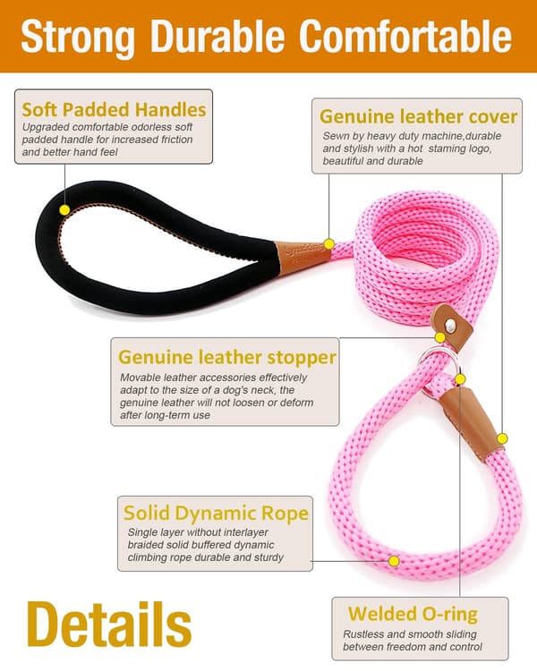 6FT Hundkoppel Starkt Repkoppel ROSA pink
