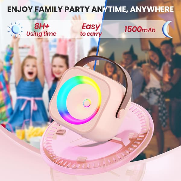 Karaokelaite, Mini Kannettava Bluetooth Karaokekaiutin 2 Langattomalla Mikrofonilla Pink 2 mic