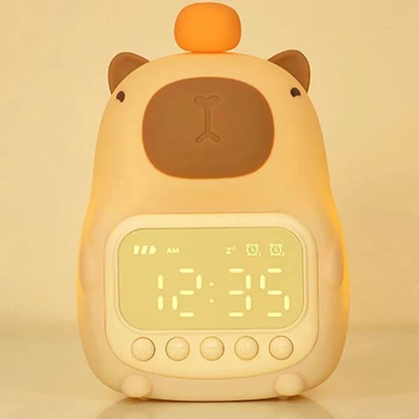 Capybara Formad Digital Väckarklocka med LED-Display & Nattlampa | Snooze, Timer, Temperatur | Barnsängklocka för Sovrum & Heminredning