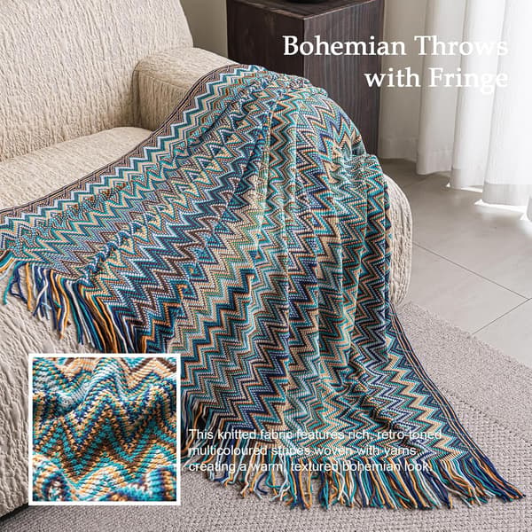 Boheme kvastet tæppe egnet til sofa eller seng, dimensioner 51.2\" x 66.9\" 51.2" x 66.9"