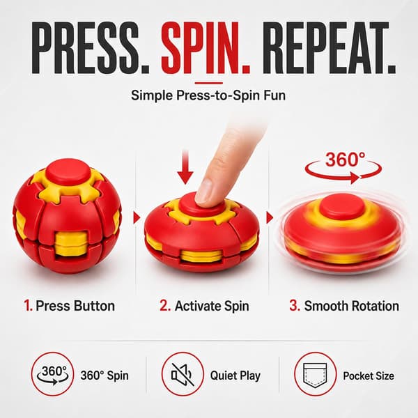 3D-printet tryk- og drejefidgetspinner, 360° roterende sensorisk skrivebordslegetøj, stille lommefidgetbold til børn og voksne (rød)