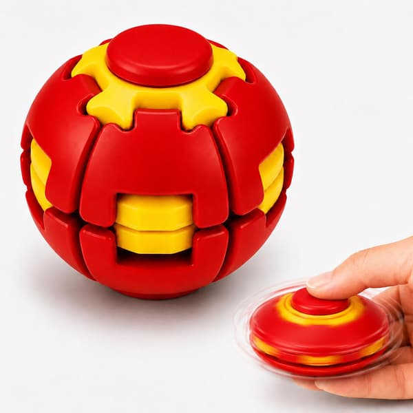 3D-printet tryk- og drejefidgetspinner, 360° roterende sensorisk skrivebordslegetøj, stille lommefidgetbold til børn og voksne (rød)