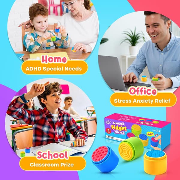 Sensorisk Fidget Legetøj til Børn og Voksne: 3-pak Teksturerede Fidget Clickers til Angstlindring Sensorisk Legetøj til Autisme ADHD Børn Beroligende Knap Fidget Legetøj
