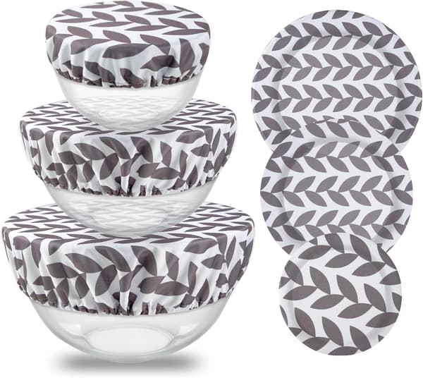 Elastiska återanvändbara skålskydd för brödjäsning, tygskydd för surdegsjäsning - Set om 3, grått löv