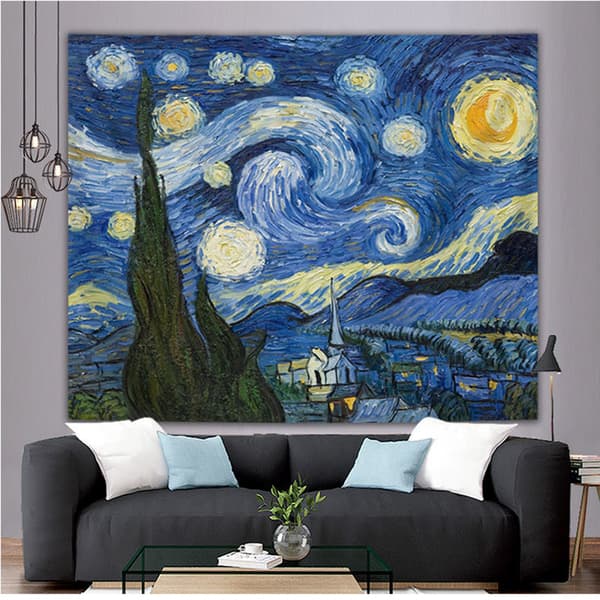 Sovrumsväggtapet Vincent Van Gogh Abstrakt Landskapstapeter för Sovrum Estetiskt Vardagsrum Heminredning 150*130 cm Starry Sky