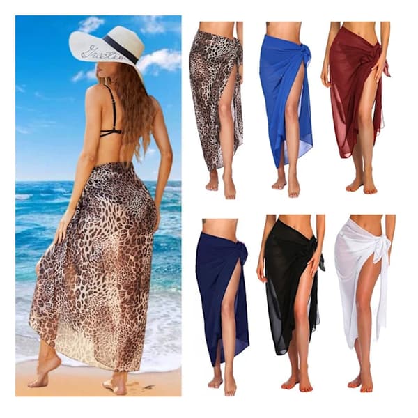 Lang Sarong Cover Up Kvinder Chiffon Strand Wrap hvid