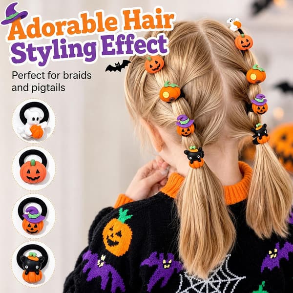 10 STK Halloween Hårelastikker, Spøgelse Græskar Sort Kat Mini Elastiske Hårbånd til Piger og Småbørn, Heksehat Græskar Scrunchies, Cosplay Tilbehør
