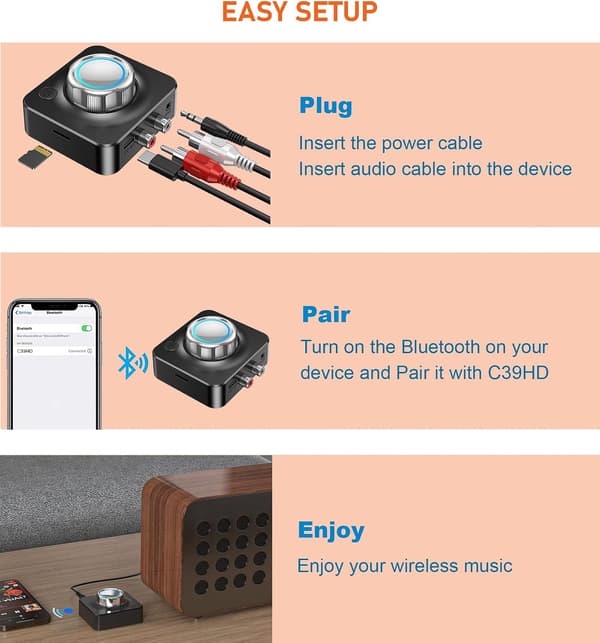Hjemmestereo Bluetooth-mottaker RCA Bluetooth-adapter for gamle mottakere med 3D Surround Sound