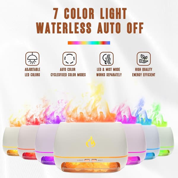 3-i-1 Himalaya saltstein aroma diffuser ultralyd essensiell olje diffuser simulering flamme luftfukter White