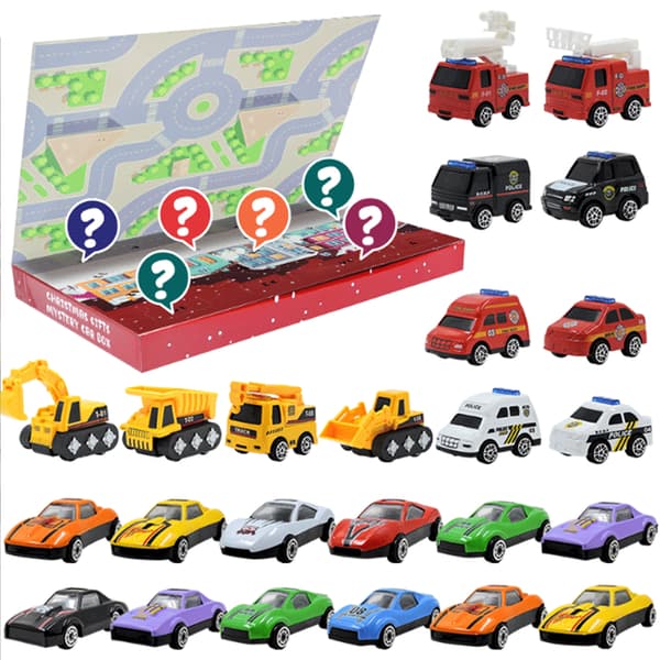 Julkalender 2025, 24-dagars Alloy Pull Back Bil Blind Box Set, 24 Unika Fordon, Perfekt för Barns Julklappar