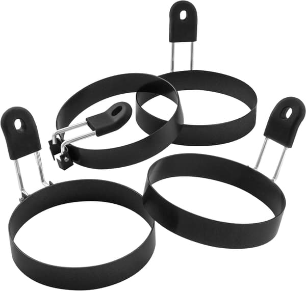 Stor 3,5\" non-stick eggering sett med 4, rund form for engelske muffins, pannekaker, stekeplate - bærbart grilltilbehør