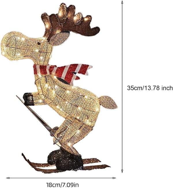 Udendørs Julefigur LED Ski Lyser Elg Havepynt Ornament 35cm