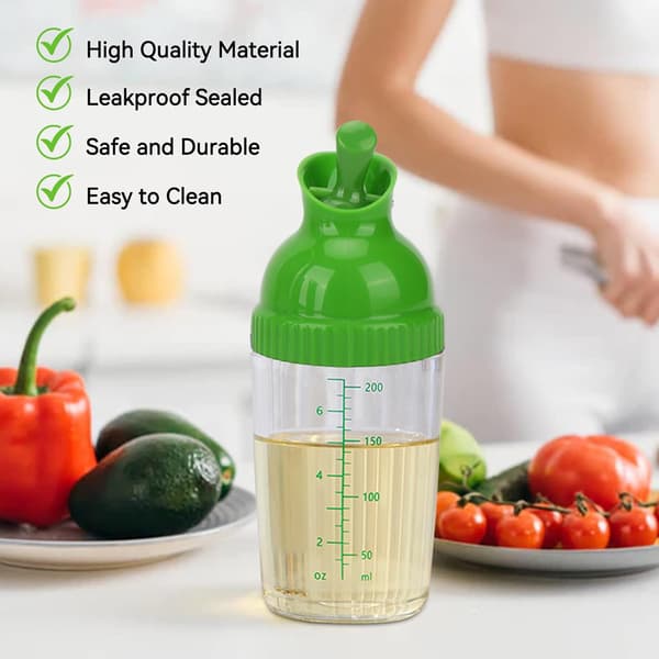 Salaattikastikepullo, 200 ml / 7,03 oz Salaattikastikepullo Kastikepullo Maustesekoitin Maustepullo kaatonokalla Green