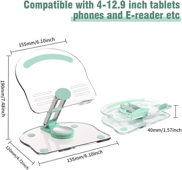 Akryl Tabletthållare med 360° Rotation - Vikbart Justerbart Ställ för iPad Pro/Air/Mini, Skrivbordsdisplay (Svart)