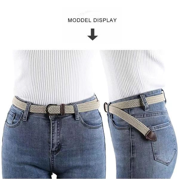 Sort retro bælte uden huller, elastisk vævet lærredsbælte, udvidet elastisk design, perfekt til jeans. Black