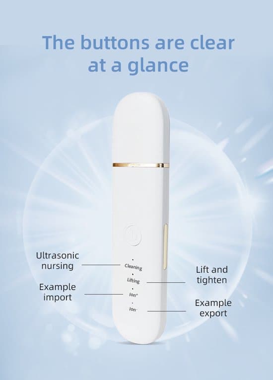 Ansigtsrens - Hudormefjerner - Ansigtskraber med 3 tilstande - Rensende, løftende, ionisk funktion - USB genopladelig - Hvid
