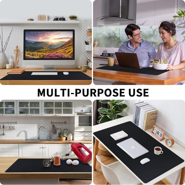 Multifunksjonell skrivebordsmusematte Vanntett PU-skinn skrivebordsunderlag 80 x 40 cm Svart