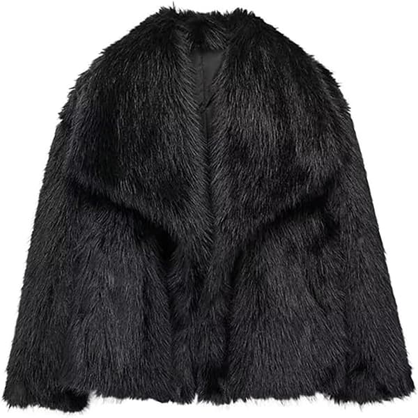 Vinterfrakker i imiteret pels til kvinder - Fluffy reversjakker med lommer Sort