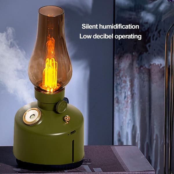 Retro Lantern Luftfukter - 280ml Grønn Oljelampe Stil Aroma Diffuser med 2 Tåkemoduser og Dimbar Lys