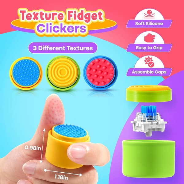 Sensorisk Fidget Legetøj til Børn og Voksne: 3-pak Teksturerede Fidget Clickers til Angstlindring Sensorisk Legetøj til Autisme ADHD Børn Beroligende Knap Fidget Legetøj