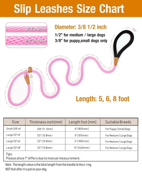 6FT Hundkoppel Starkt Repkoppel ROSA pink