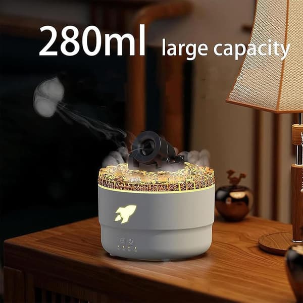 Cannon Blast Aroma Luftfugter - 7-Farvet LED, 2 Tilstande, Cool Mist Diffuser til Børneværelset, Kreativt Tårndesign (Sort)