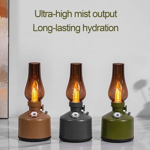 Retro Lantern Luftfukter - 280ml Grønn Oljelampe Stil Aroma Diffuser med 2 Tåkemoduser og Dimbar Lys